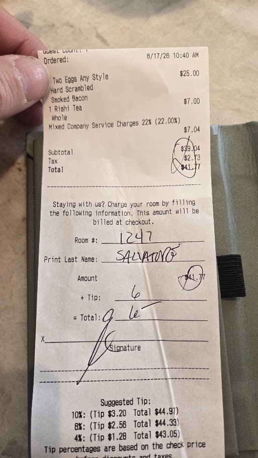 Breakfast Check Folio Aug 17 ($41.77 Credit)