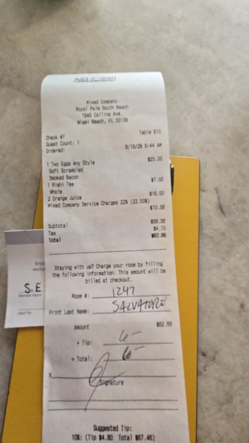 Breakfast Check Folio Aug 19 ($62.66 Credit)