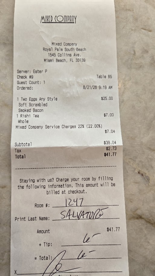 Breakfast Check Folio Aug 21 ($41.77 Credit)