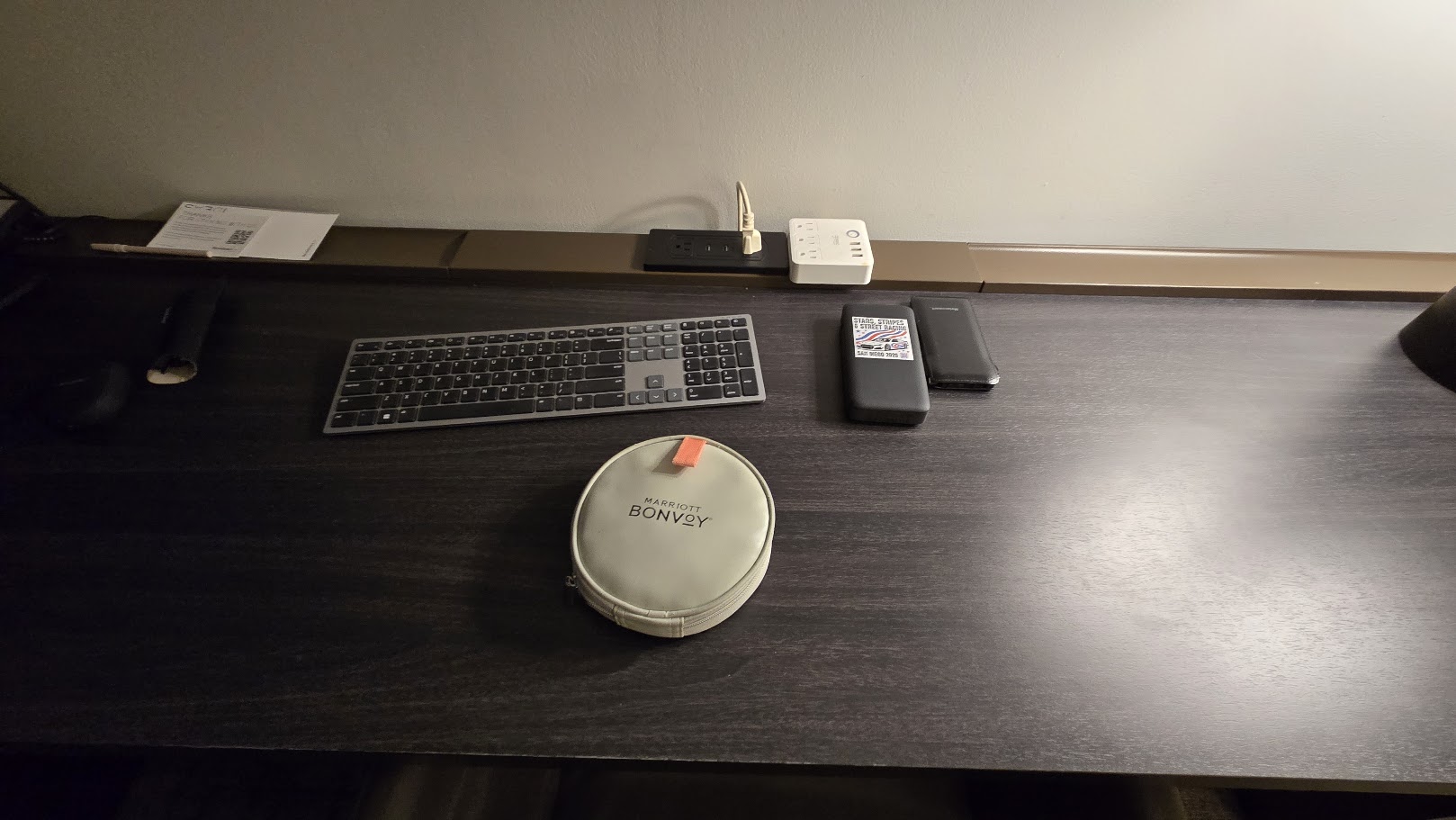 Gene's Road Warrior Executive Desk Setup with Desktop Power Strip